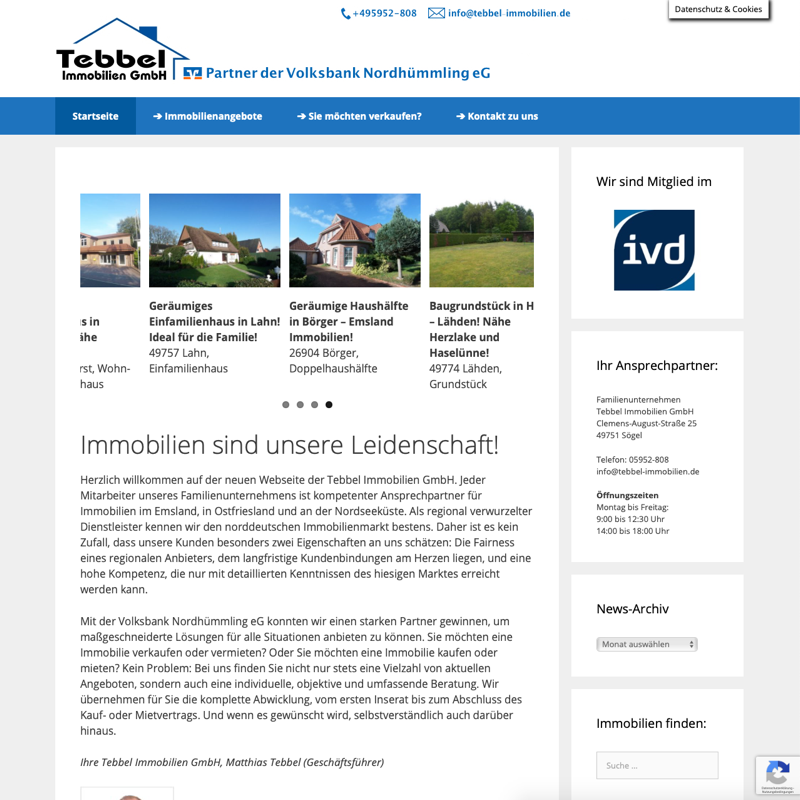 Screenshot der Webseite von Tebbel Immobilien (emsland-immobilien.com)