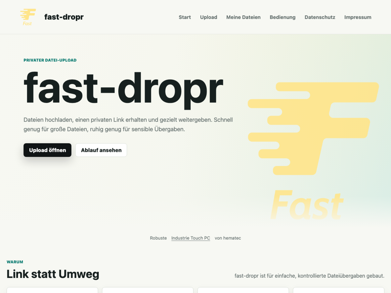 Screenshot der Datei-Upload-Anwendung fast-dropr