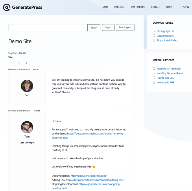 Original-Demo des WordPress-Themes GeneratePress im Vergleich